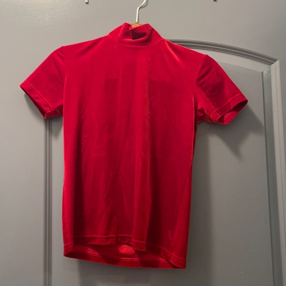 Gap red velvet Xs turtleneck short sleeve blouse nwot - Picture 1 of 4